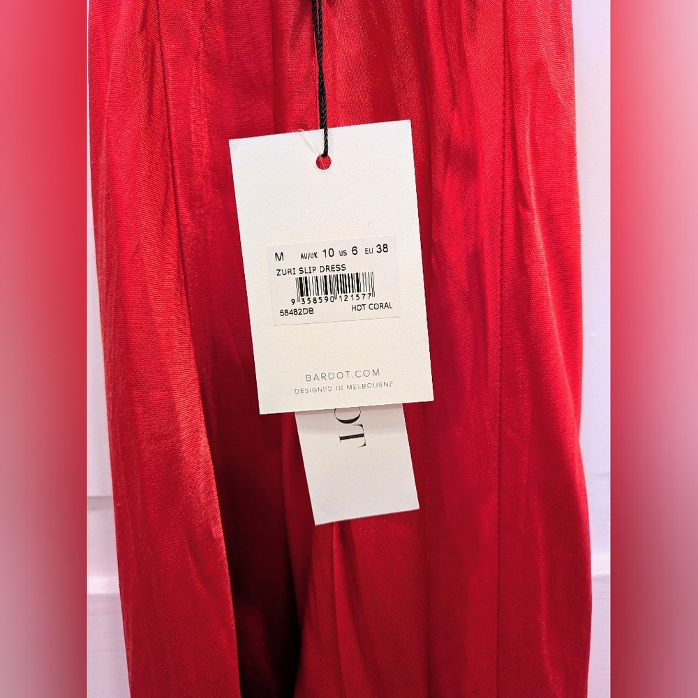 NWT Bardot Zuri Slip Hot Coral Red Maxi Gown Dress | Medium - Picture 6 of 7